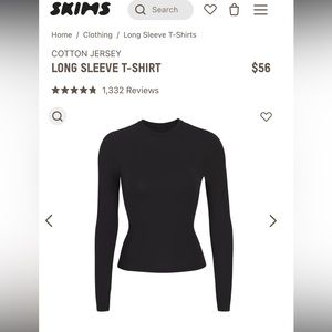 BRAND NEW WITH TAGS SKIMS COTTON JERSEY FITS EVERYONE LONG SLEEVE SMALL SOOT